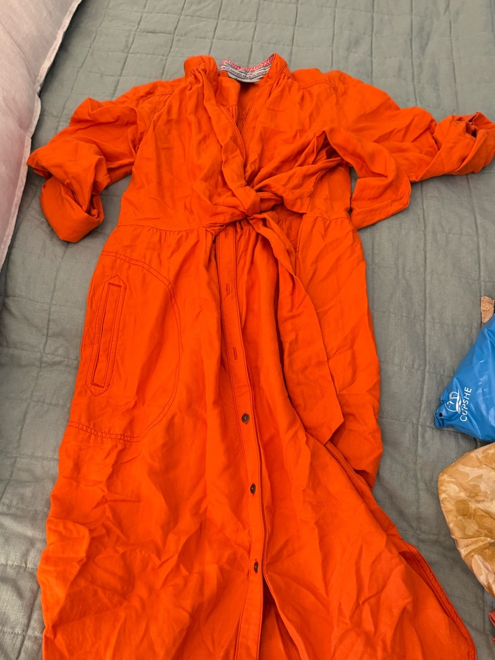 Anthro Orange Long Tie-Waist Shirt Dress 🍊